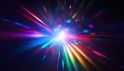 radiant burst of prismatic light rays in cosmic motion, abstract energy explosion with vibrant colors for sci-fi background