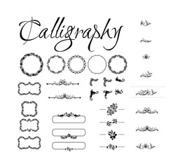 Set of calligraphic design elements, page decor, dividers and ornate headpieces