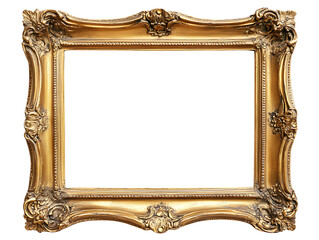 golden historical old picture frame on Transparent Background