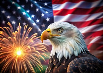 Majestic Bald Eagle on Indian Flag with Fireworks - Patriotism, Freedom, Independence Day