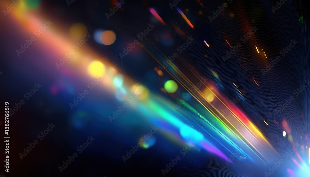 Poster vibrant neon light streaks with bokeh effect on dark background, futuristic abstract digital artwork
