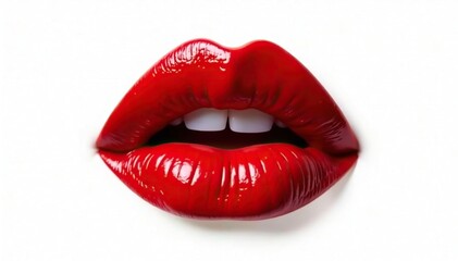 Obraz premium Bold red lips perfectly centered on stark white background, close up, photography, lip color