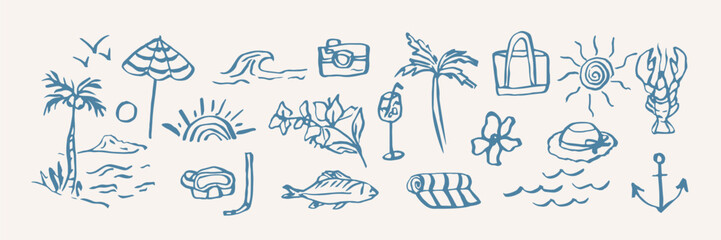 Hand drawn retro coastal summer collection