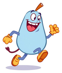 Joyful blue pear cartoon character happily running. AI Generated