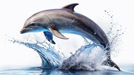 Fototapeta premium Majestic Dolphin Leap: Isolated White Background Stock Photo
