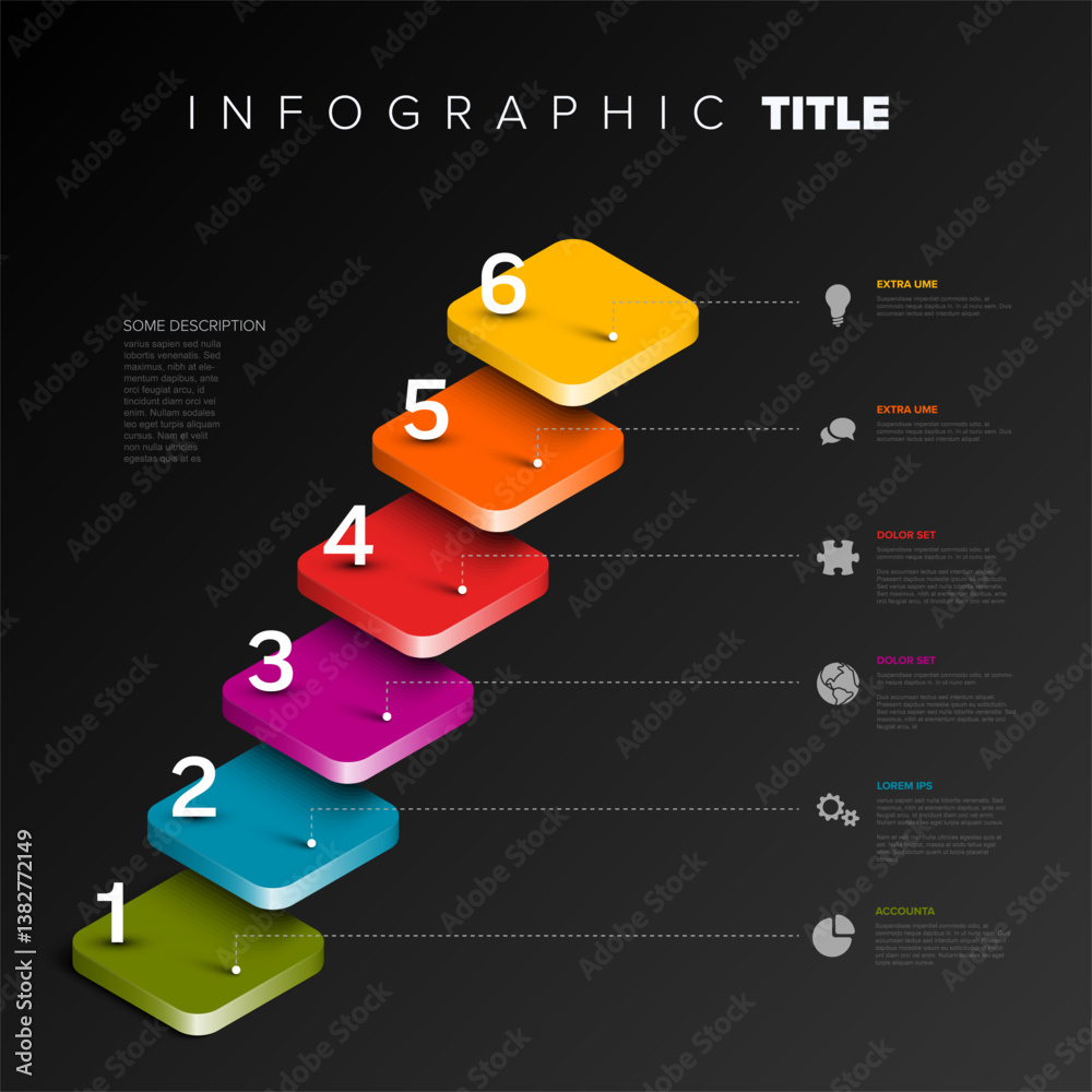 Poster a visually appealing 3d gradient step infographic features six numbered sections, with connected tex