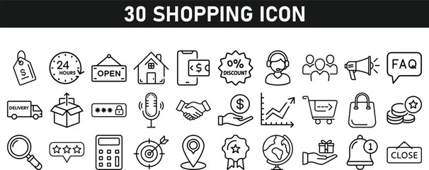 Shopping icons set. Online shopping thin line icons. Shop icons vector collection