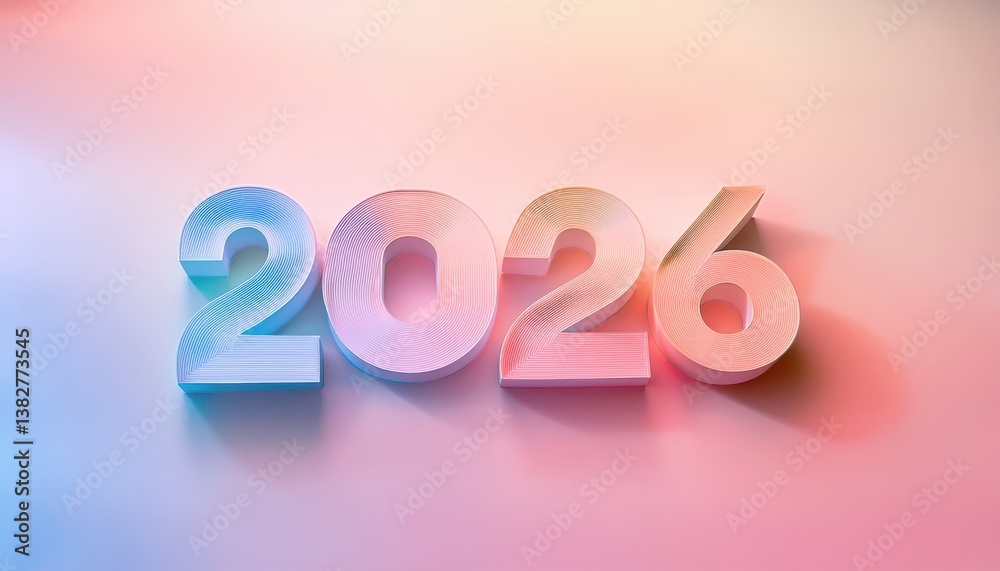 Aufkleber modern pastel 2026 typography on soft gradient background, 3d paper cutout effect, stylish design fo