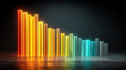 Fototapeta premium A vibrant, abstract representation of a bar graph with glowing bars in various colors, symbolizing data visualization and analysis.