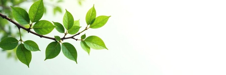 Obraz premium Branches and leaves isolated against a white canvas-like surface, plants, tree branch