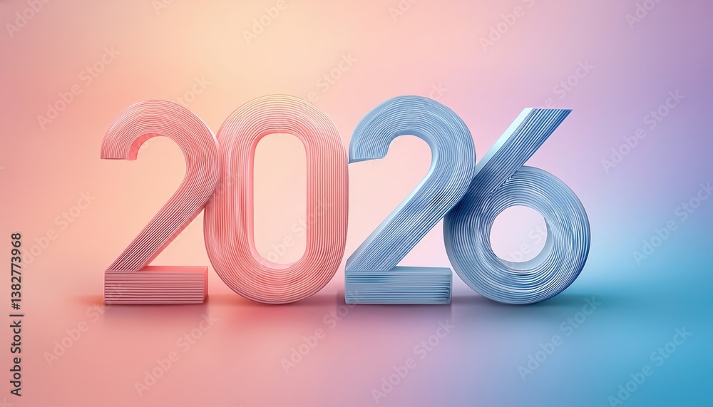 Aufkleber modern pastel 2026 typography on soft gradient background, 3d paper cutout effect, stylish design fo