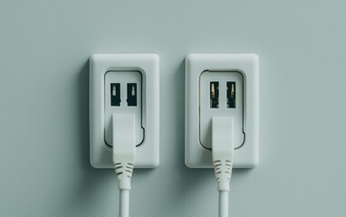 White Electrical Outlets and Power Cords on Teal