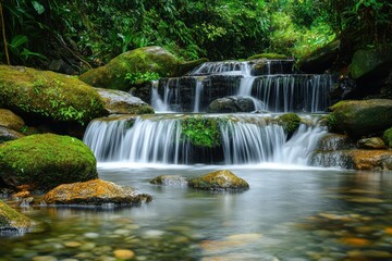 Tranquil cascade in a lush forest