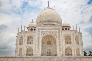 Taj mahal is a white marble mausoleum on the bank of the yamuna river in agra city, uttar pradesh state, India