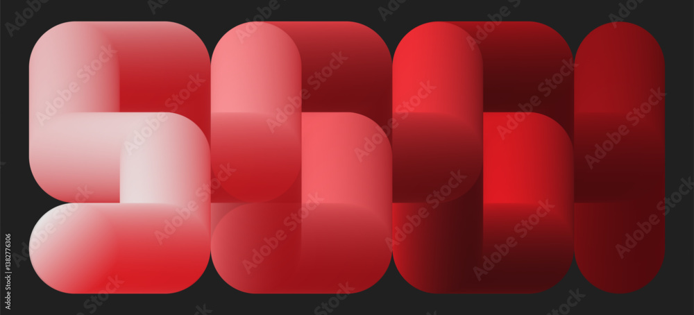 Wall mural abstract geometric background featuring interconnected curved shapes with a smooth red and white gra