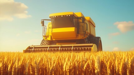 Obraz premium Yellow harvester working wheat photo