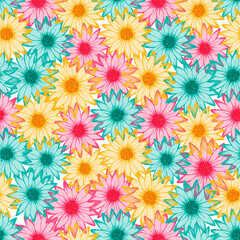African daisy colorful summer endless pattern. Osteospermum bloom with transparent petals. Creative garden flowerheads textile print. Girlie botanical ornament.