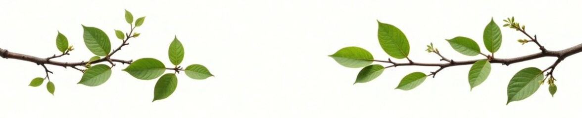 Branches with leaves and twigs on a white backdrop, nature, branch, leaf branch
