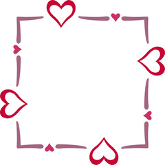 Square border made with some hearts, color. Vector illustration made with red heart silhouettes on a white background creating a square border.