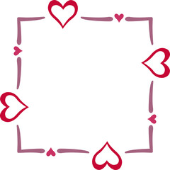 Square border made with some hearts, color. Vector illustration made with red heart silhouettes on a white background creating a square border.