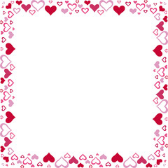 Square border made with many small hearts, color. Vector illustration made with red heart silhouettes on a white background creating a square border.