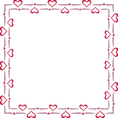 Square border made with some small hearts, color. Vector illustration made with red heart silhouettes on a white background creating a square border.