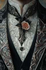 Elegant Victorian Gentleman's Attire - Ornate Waistcoat with Peach Rose Detail