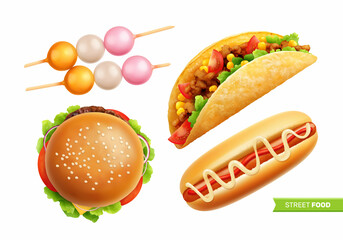 Realistic Street Food Element Set