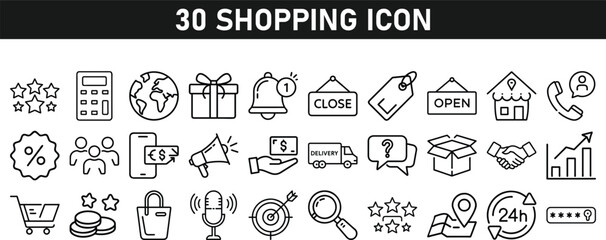 Shopping icons set. Online shopping thin line icons. Shop icons vector collection