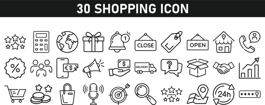 Shopping icons set. Online shopping thin line icons. Shop icons vector collection