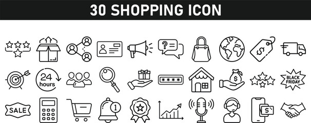 Shopping icons set. Online shopping thin line icons. Shop icons vector collection