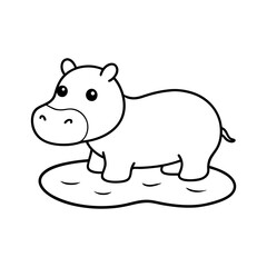 A baby Hippo in a pond silhouette illustration.