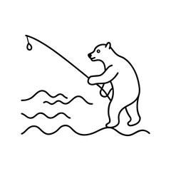 A Bear fishing in a river silhouette illustration