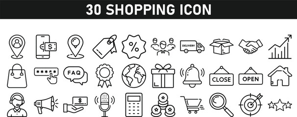 Shopping icons set. Online shopping thin line icons. Shop icons vector collection