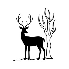 A Deer standing in a misty forest silhouette.