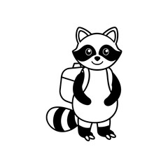 A friendly Raccoon with a backpack silhouette