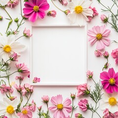 flower background template, empty white space for text in the center, with simple clean square frame  HD 8K mockup wallpaper Photographic Image
