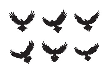 Black silhouette vector set of eagle wings in wild flight
