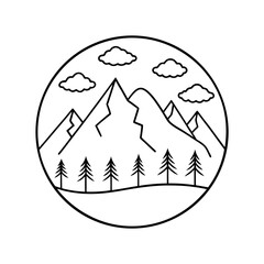 A peaceful mountain landscape line art illustration