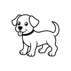 A playful Puppy with a bone line art illustration