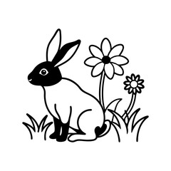 Obraz premium A Rabbit in a flower meadow line art illustration