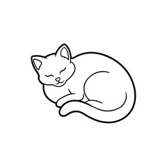 A Sleeping Cat Curled Up Line Art Illustration