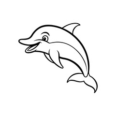 A smiling Dolphin jumping out of water line art
