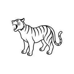 Fototapeta premium A Tiger roaring in the jungle bold line art illustration