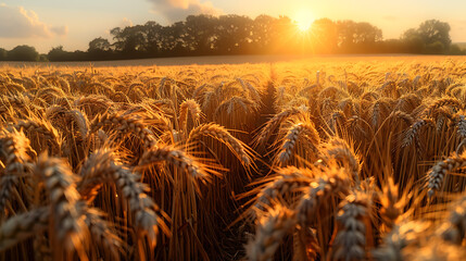 resplendent splendor of a sun-kissed wheat field where undulating rows of golden grains dance in harmonious patterns mesmerizing beholder