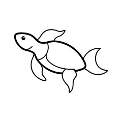A Turtle swimming with fish line art illustration