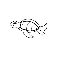 A Turtle swimming with fish line art illustration