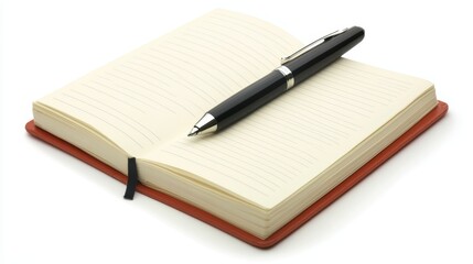 Open Notebook with Lined Pages and Black Pen Ready for Writing or Note Taking