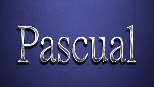3D Chrome name design of Spanish name Pascual on blue Background.	