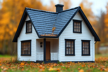 3D model of a cottage house. House design, country house. Two-storey cottage 3D model project. Sale and purchase of real estate, rent, real estate agency. Construction and design of houses. 